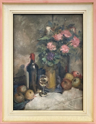 Jičínský Josef (1905 - 1971) : Zátiší s lahví a ovocem